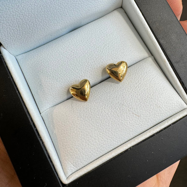 9ct Yellow Gold Love Heart Stud Earrings