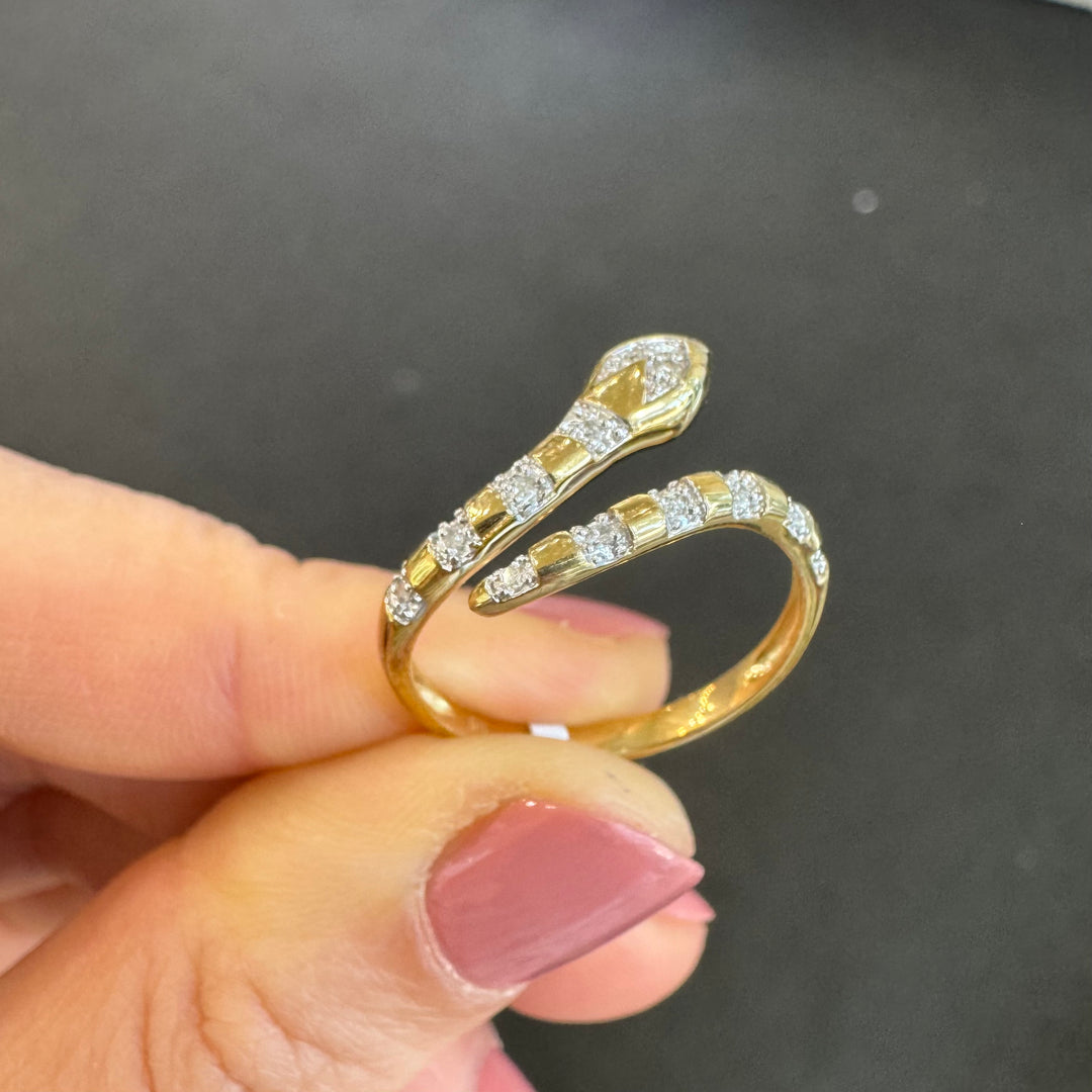 9ct Yellow Gold Diamond Snake Ring