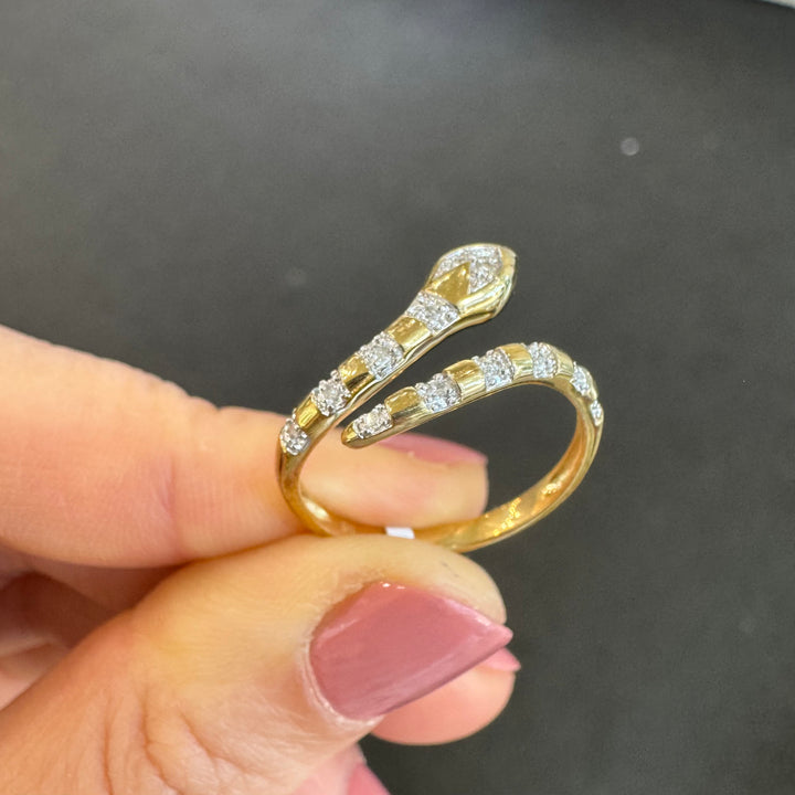 9ct Yellow Gold Diamond Snake Ring