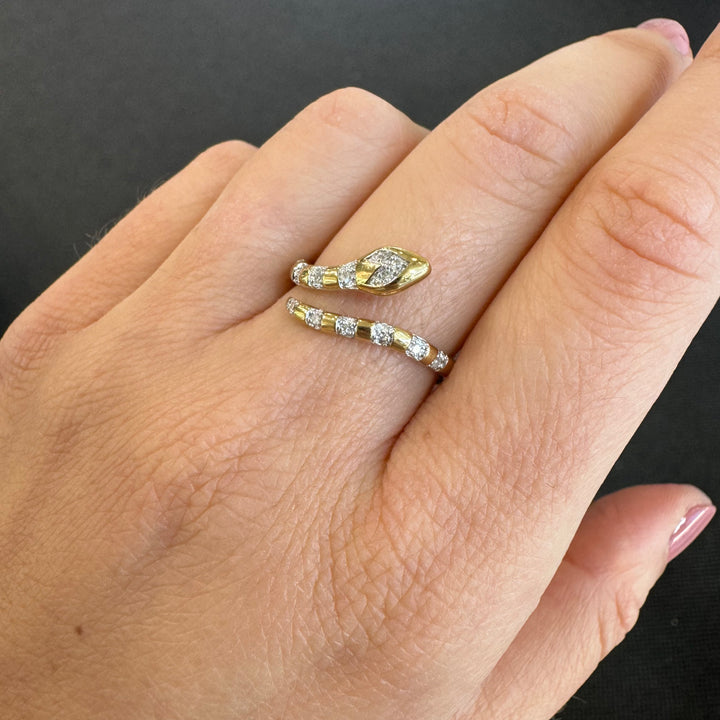 9ct Yellow Gold Diamond Snake Ring