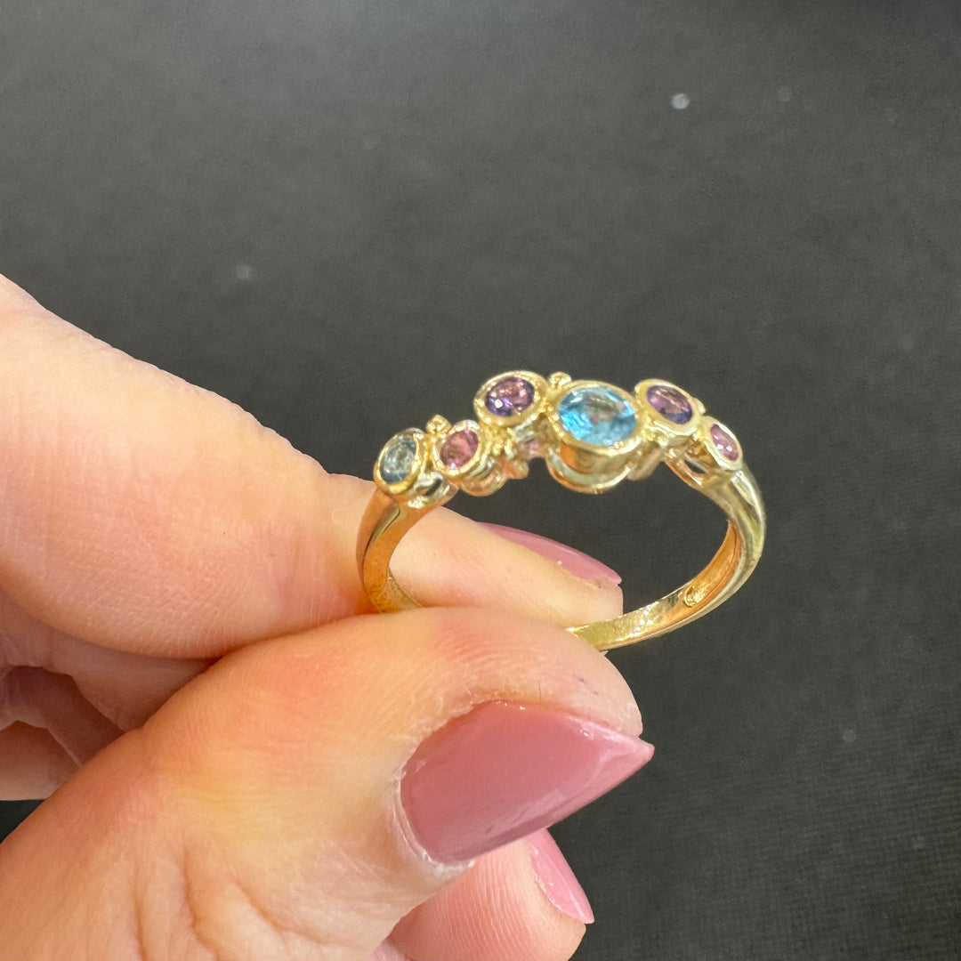 9ct Yellow Gold Colourful Bezel Ring