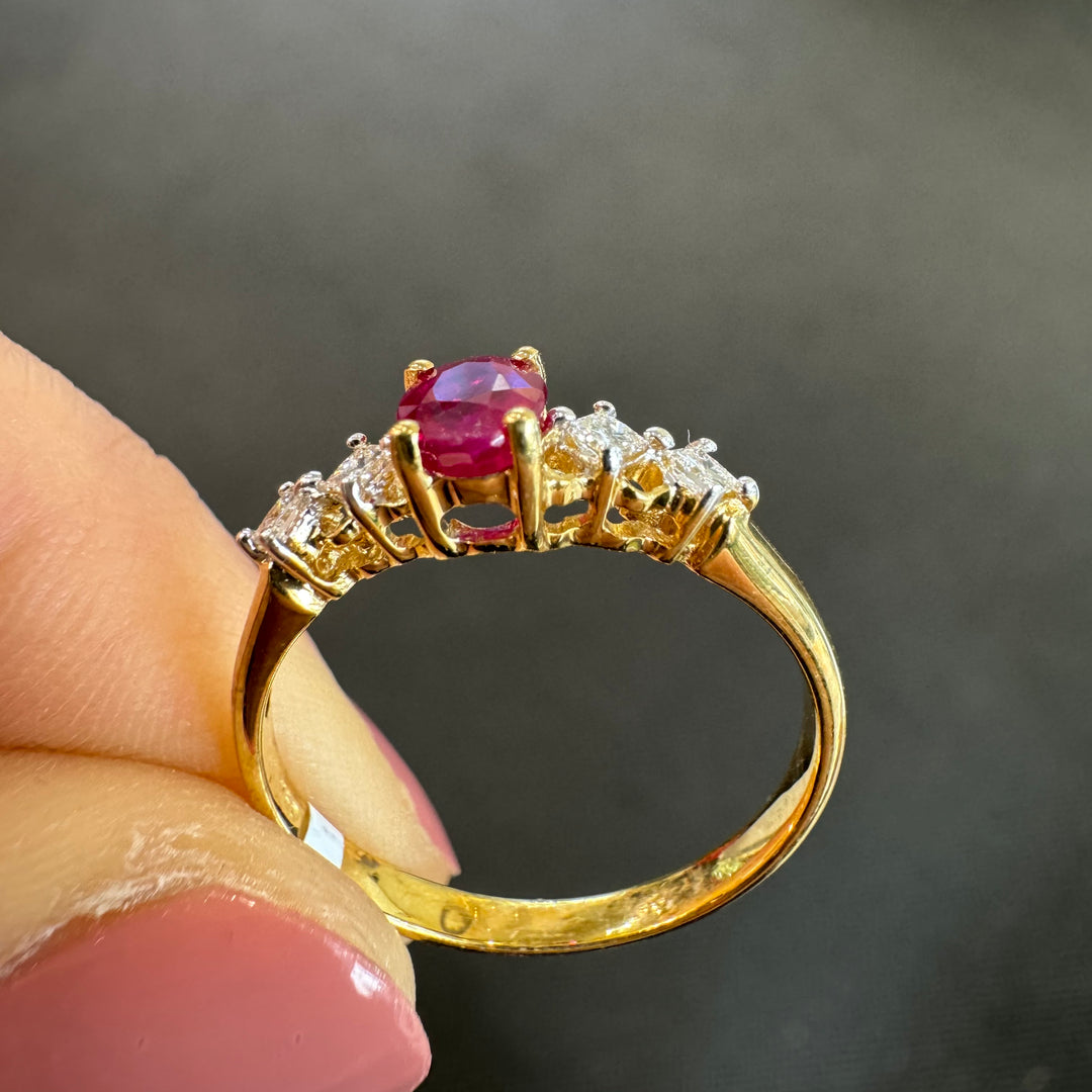 18ct Yellow Gold Natural Ruby & Diamond Ring