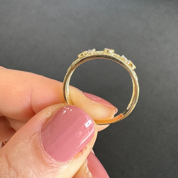 9ct Yellow Gold Ruby & Diamond Filigree Ring