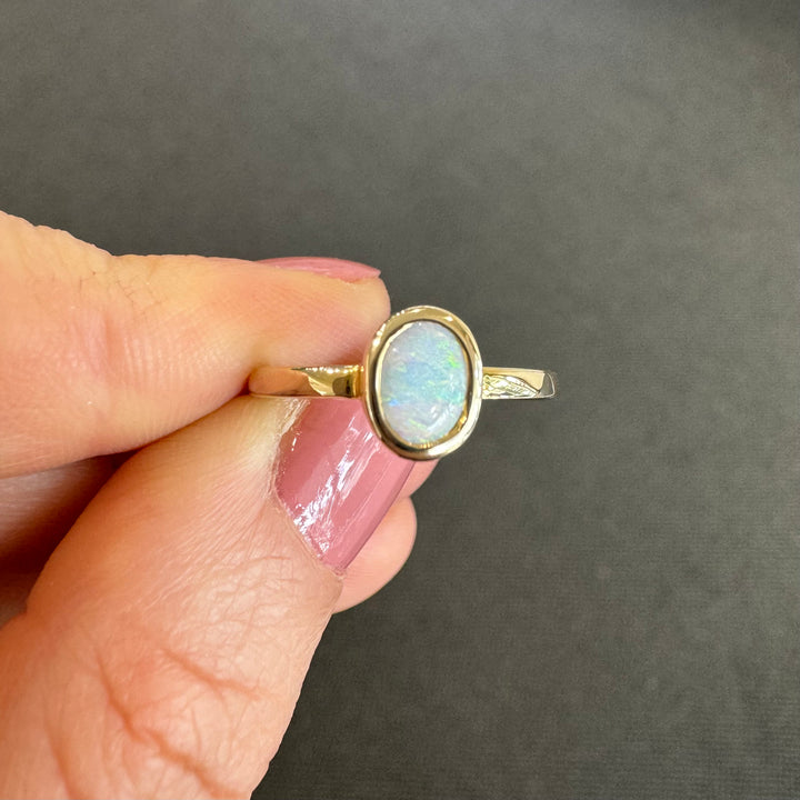 9ct Yellow Gold Solid Opal Bezel Ring