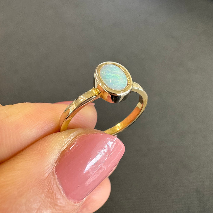 9ct Yellow Gold Solid Opal Bezel Ring