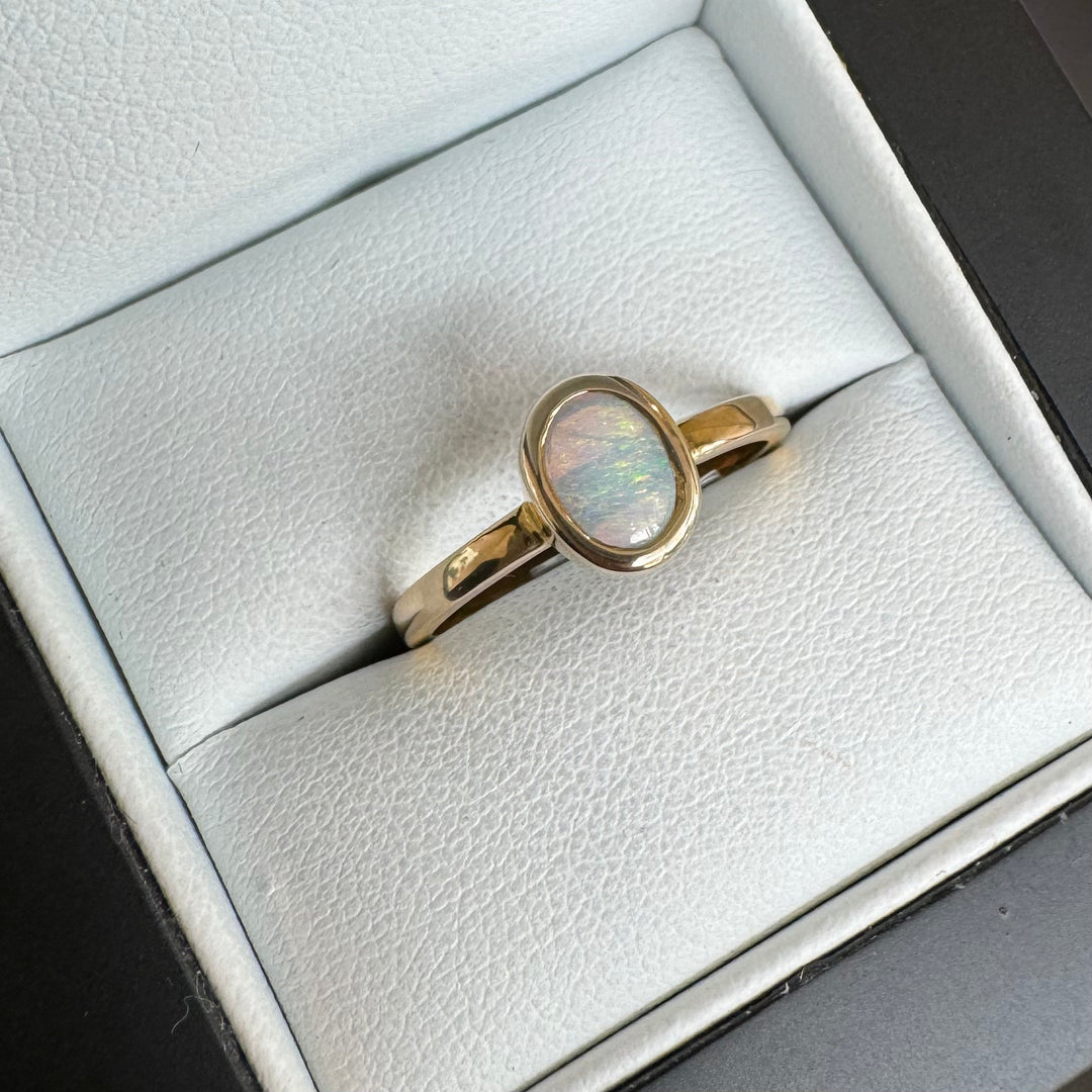 9ct Yellow Gold Solid Opal Bezel Ring