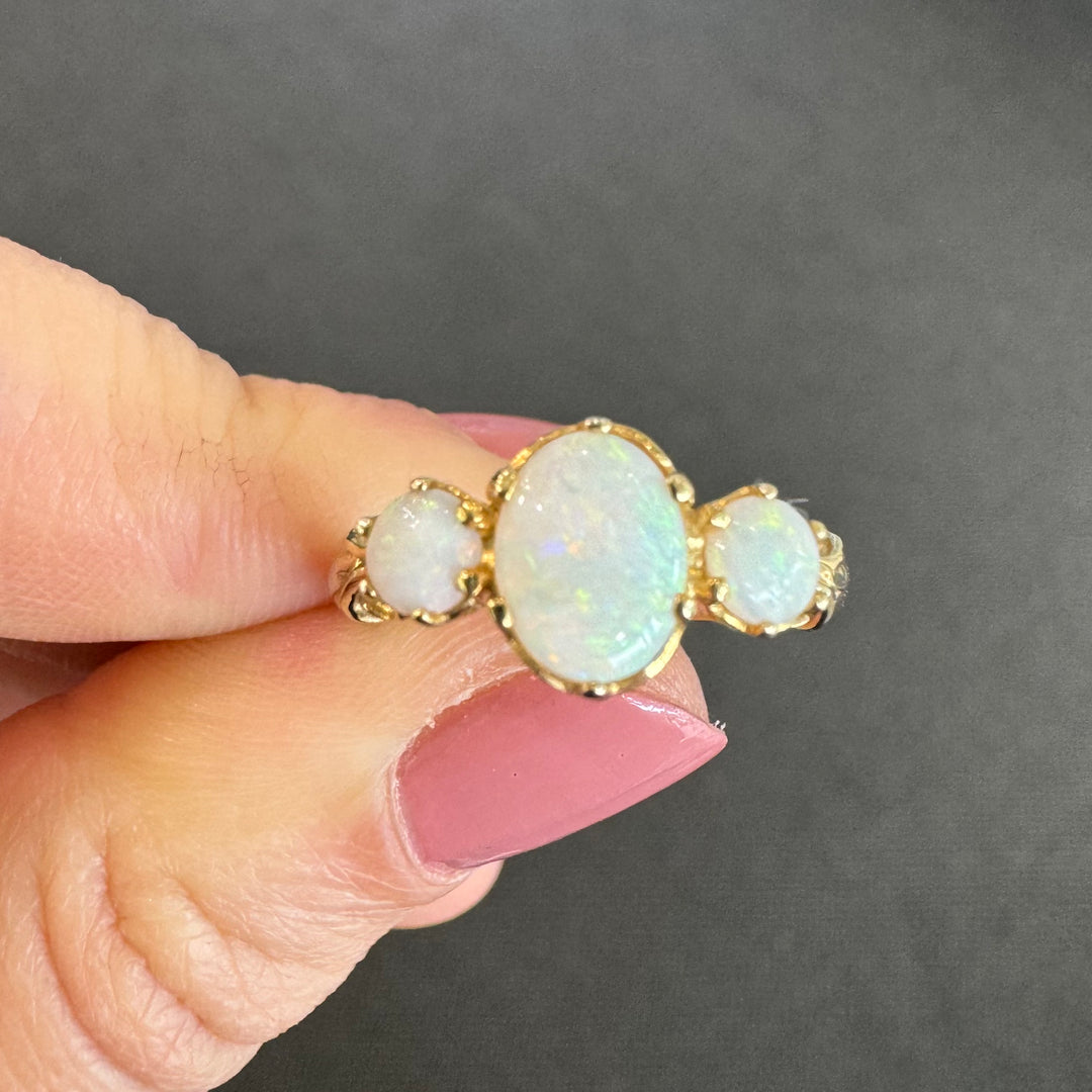 9ct Yellow Gold Solid Opal Trilogy Ring