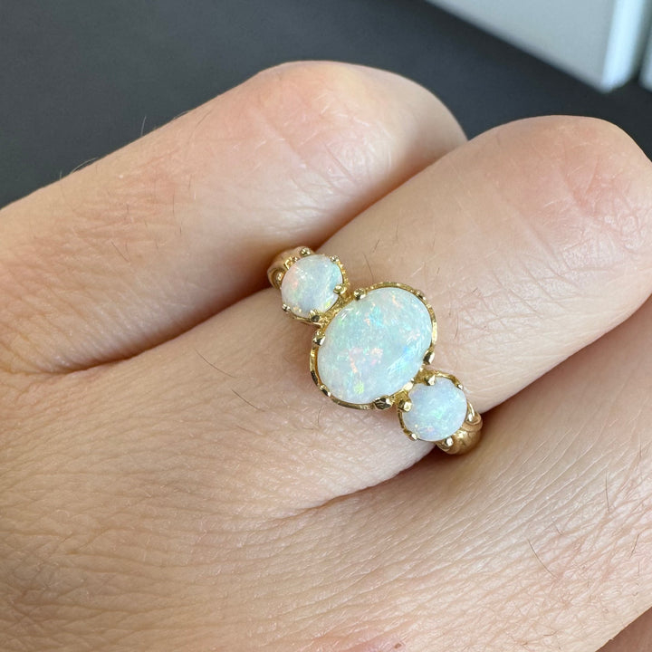 9ct Yellow Gold Solid Opal Trilogy Ring