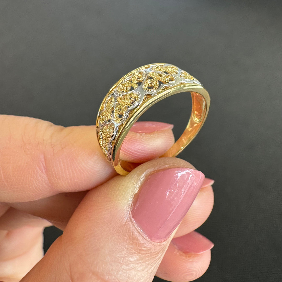 9ct Yellow & White Gold Filigree Ring