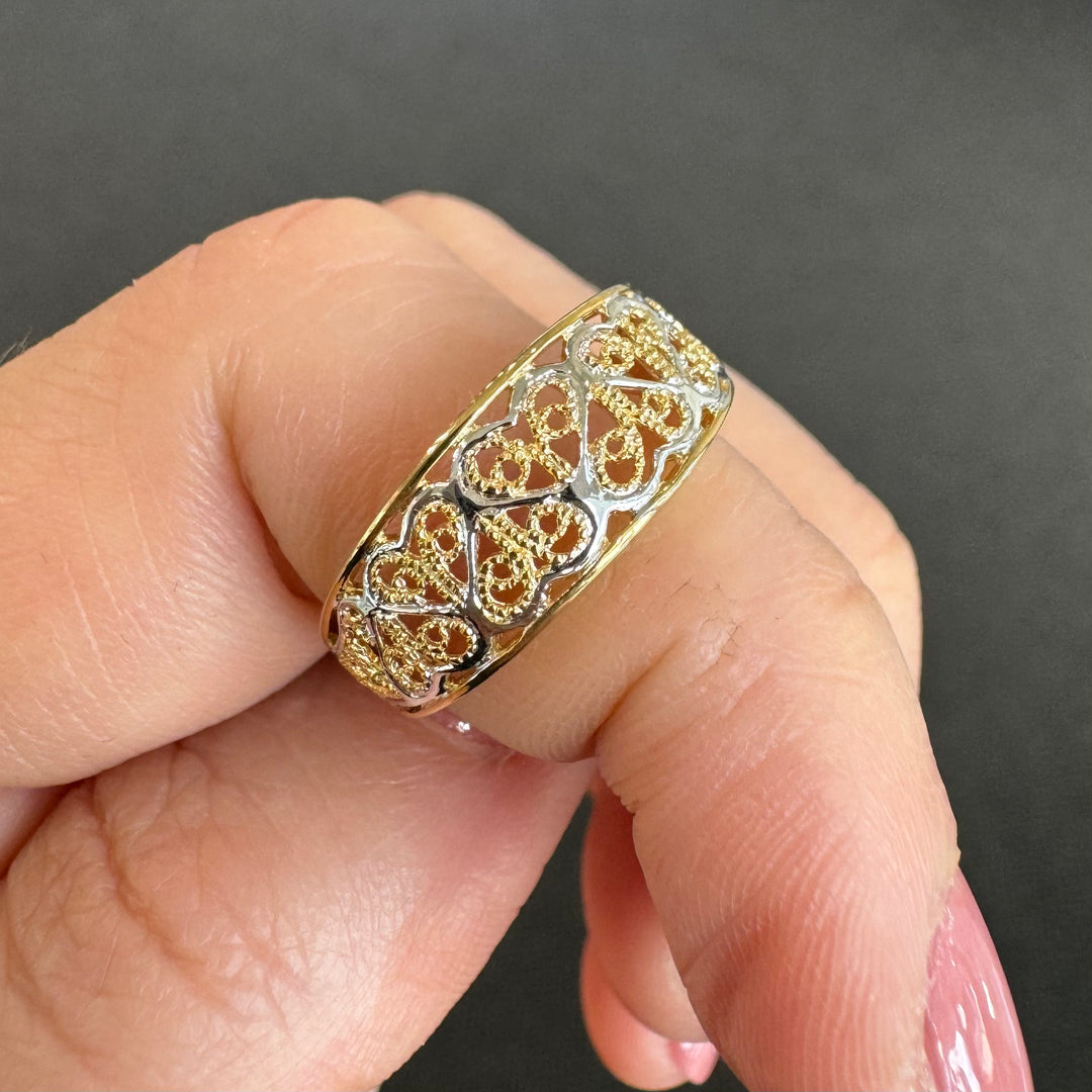 9ct Yellow & White Gold Filigree Ring