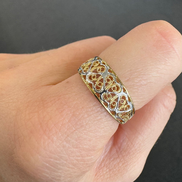 9ct Yellow & White Gold Filigree Ring