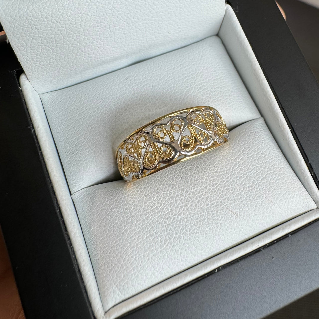 9ct Yellow & White Gold Filigree Ring