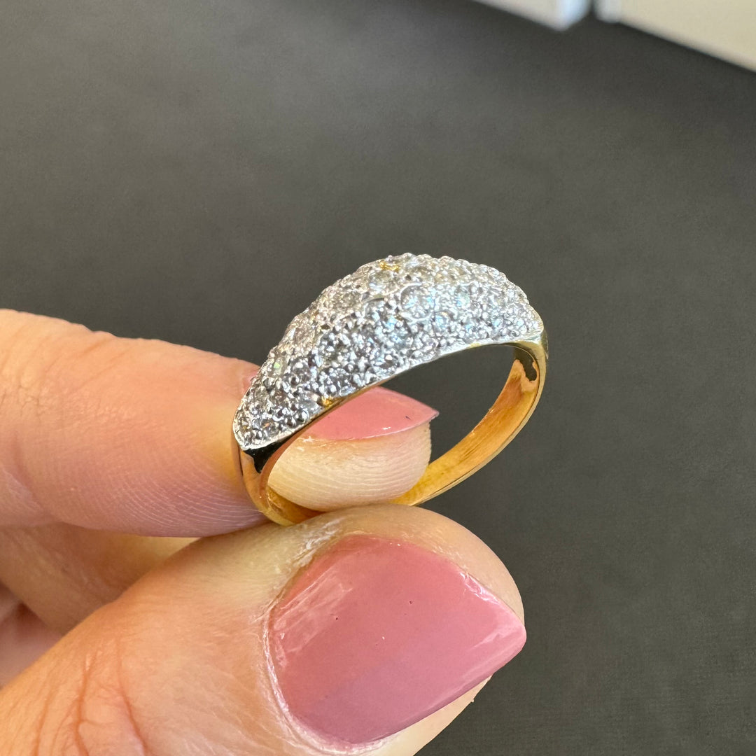 18ct Yellow & White Gold Pave Domed Diamond Ring