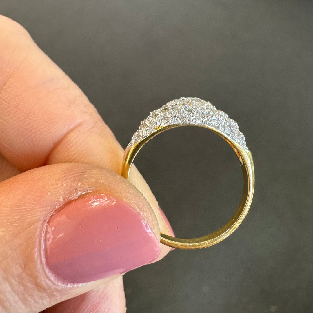 18ct Yellow & White Gold Pave Domed Diamond Ring