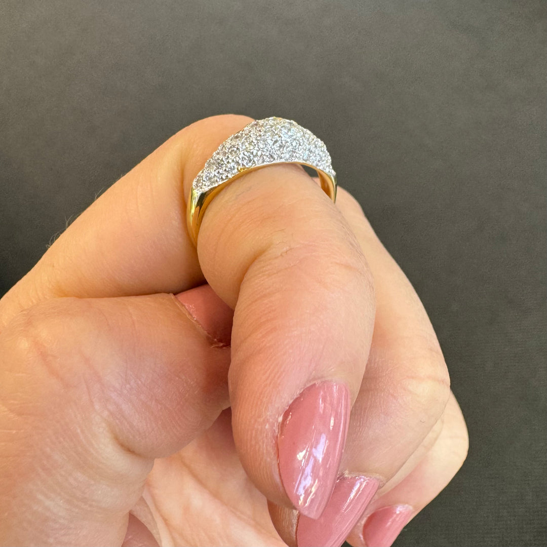 18ct Yellow & White Gold Pave Domed Diamond Ring