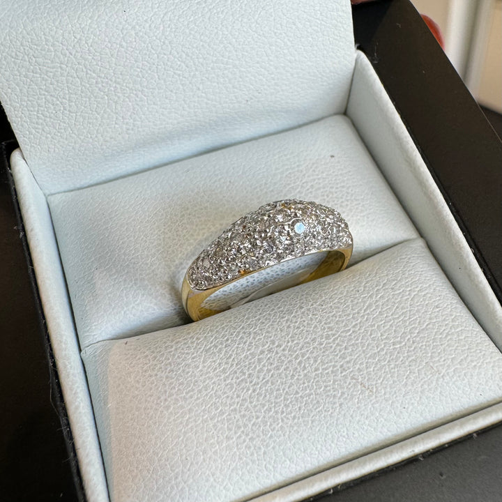 18ct Yellow & White Gold Pave Domed Diamond Ring