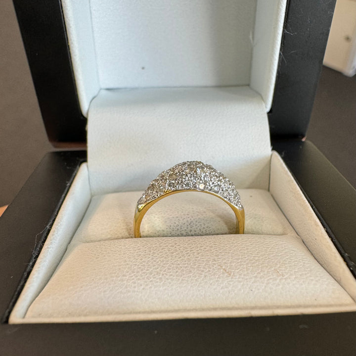 18ct Yellow & White Gold Pave Domed Diamond Ring