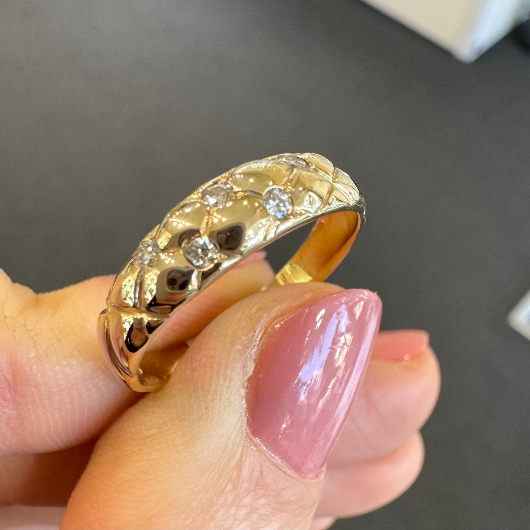 9ct Yellow Gold Hammer Set Diamond Ring