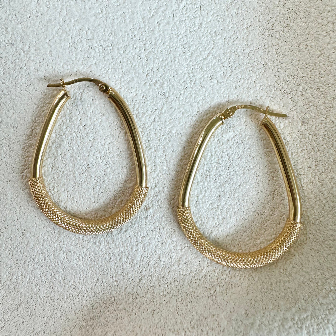 9ct Yellow Gold Pear-Shaped Half & Half Hoop Earrings