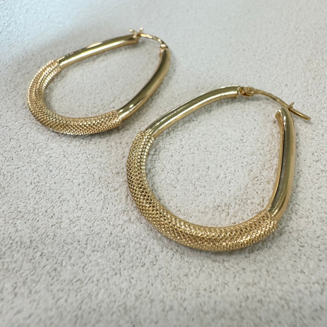 9ct Yellow Gold Pear-Shaped Half & Half Hoop Earrings