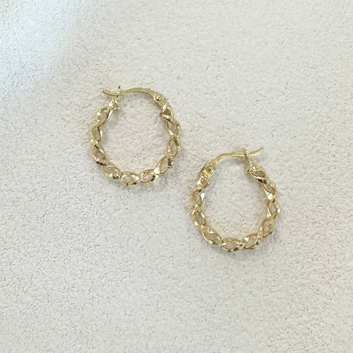 9ct Yellow Gold Twisted Diamond-Cut Hoop Earrings