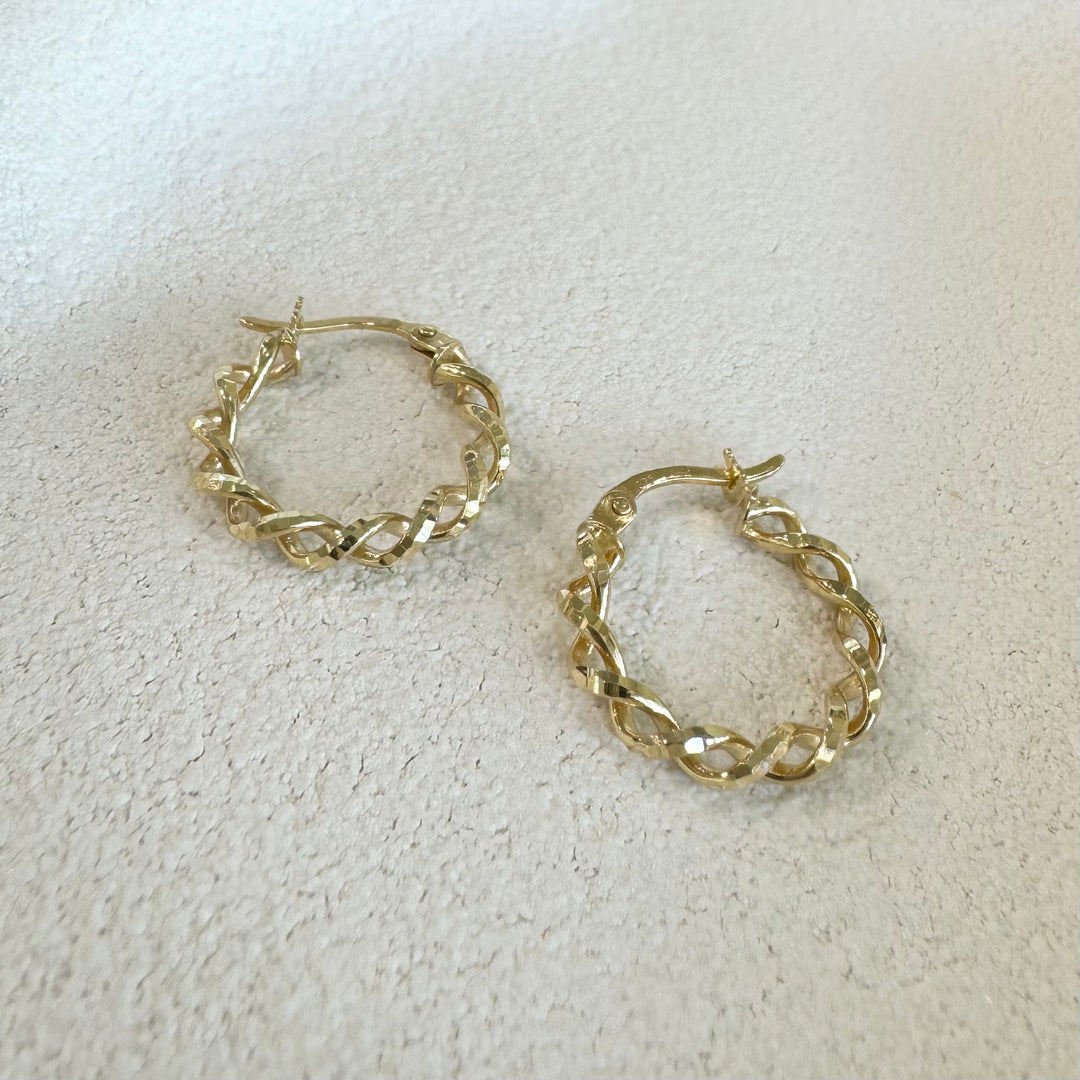 9ct Yellow Gold Twisted Diamond-Cut Hoop Earrings