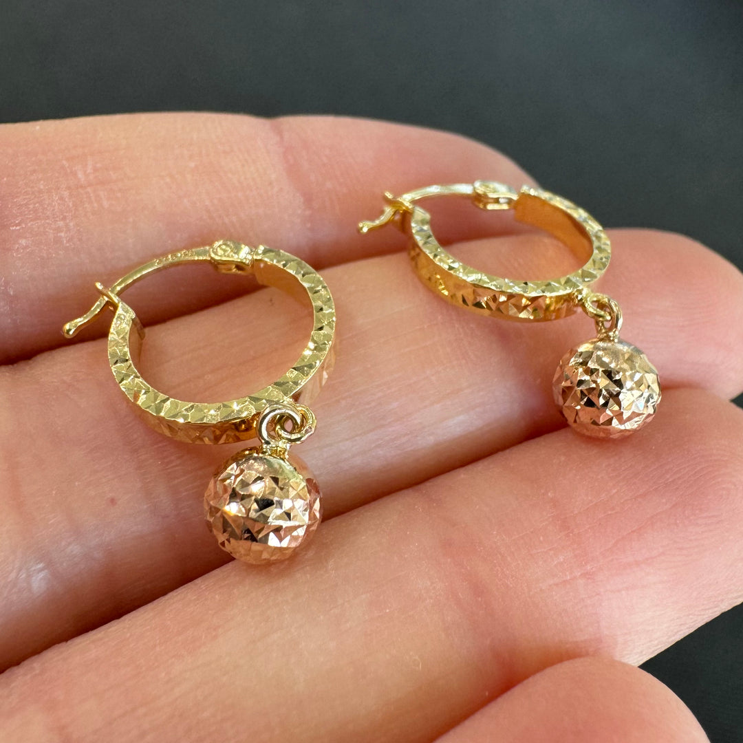 9ct Yellow & Rose Gold Diamond-Cut Ball Hoop Earrings
