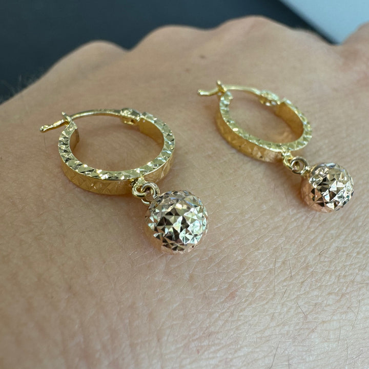 9ct Yellow & Rose Gold Diamond-Cut Ball Hoop Earrings