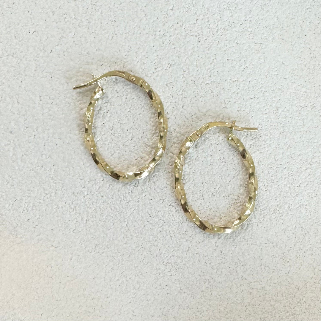 9ct Yellow Gold Twisted Oval Hoop Earrings