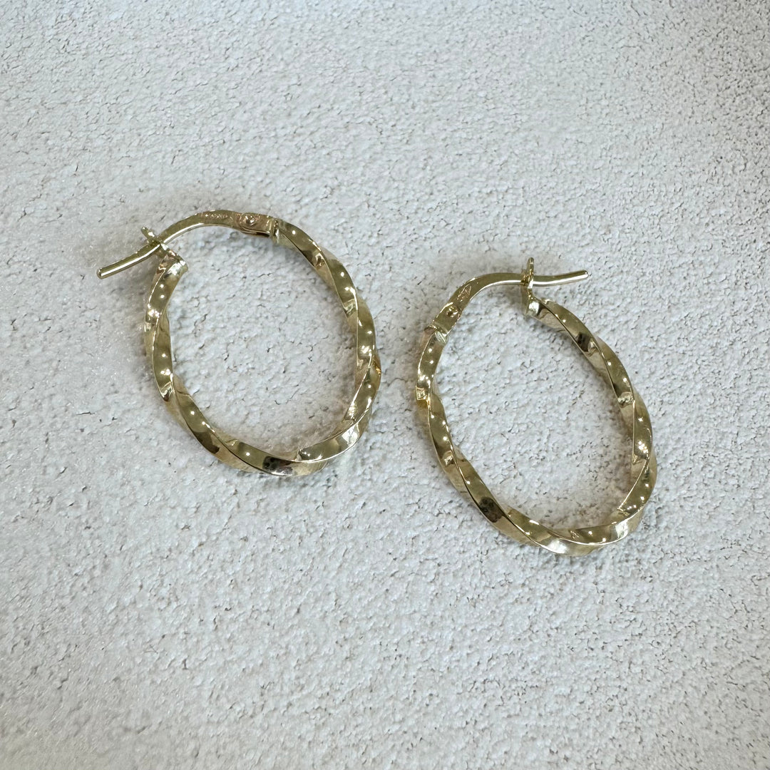 9ct Yellow Gold Twisted Oval Hoop Earrings