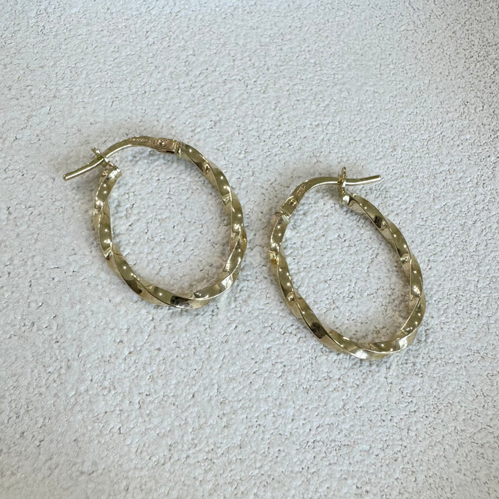 9ct Yellow Gold Twisted Oval Hoop Earrings
