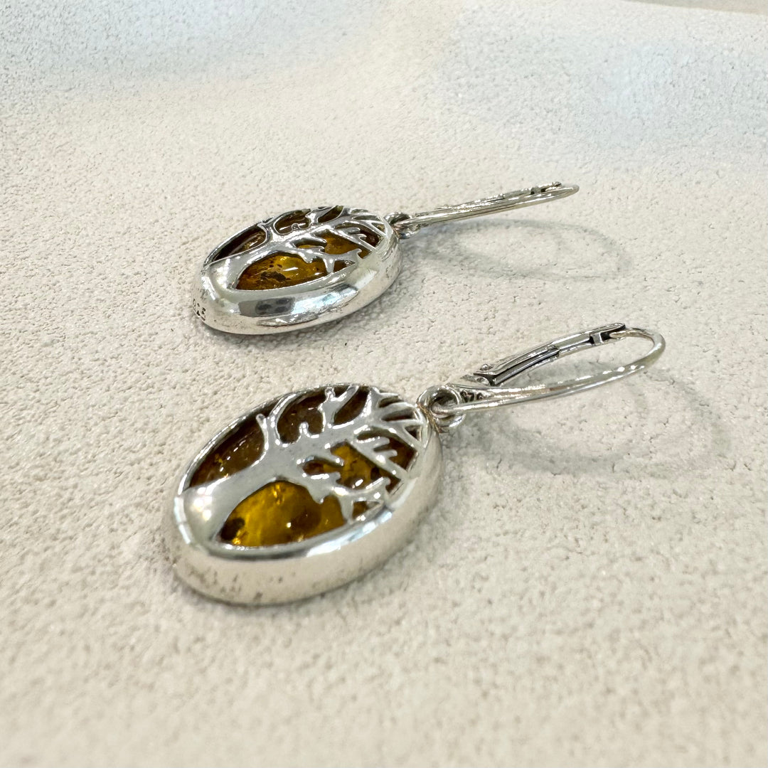 Baltic Amber Tree Of Life Drop Earrings
