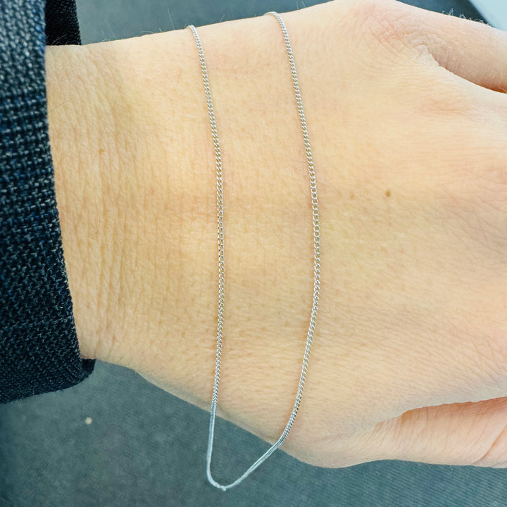 18K White Gold Solid Diamond Cut Curb Chain 45cm