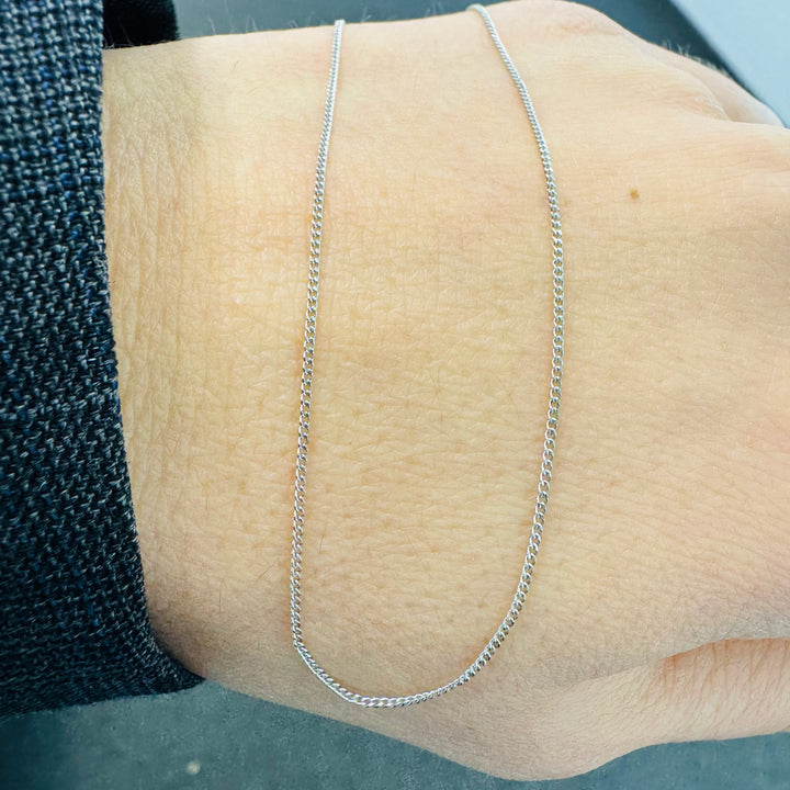 18K White Gold Solid Diamond Cut Curb Chain 50cm