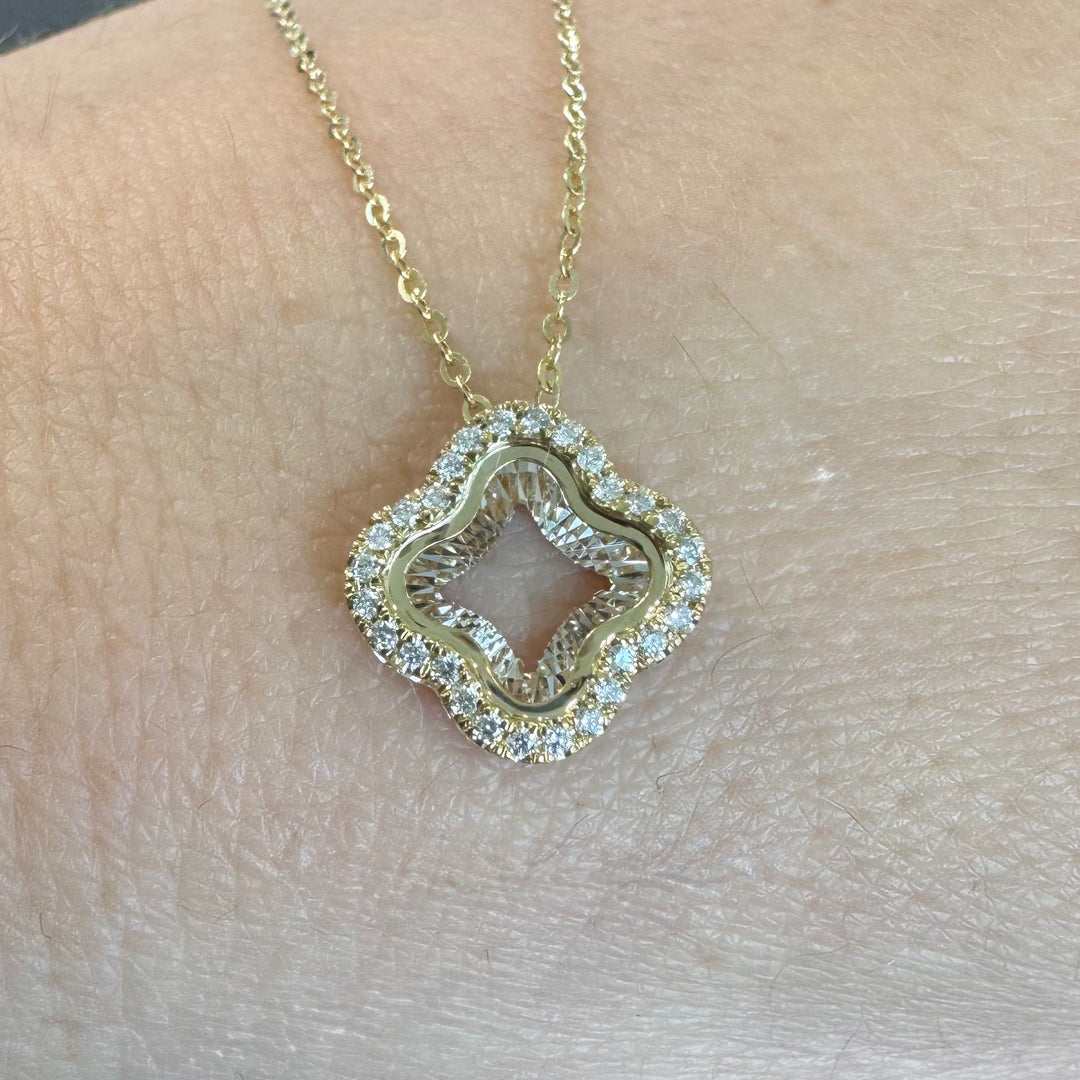 9K Yellow Gold Diamond Clover Necklace