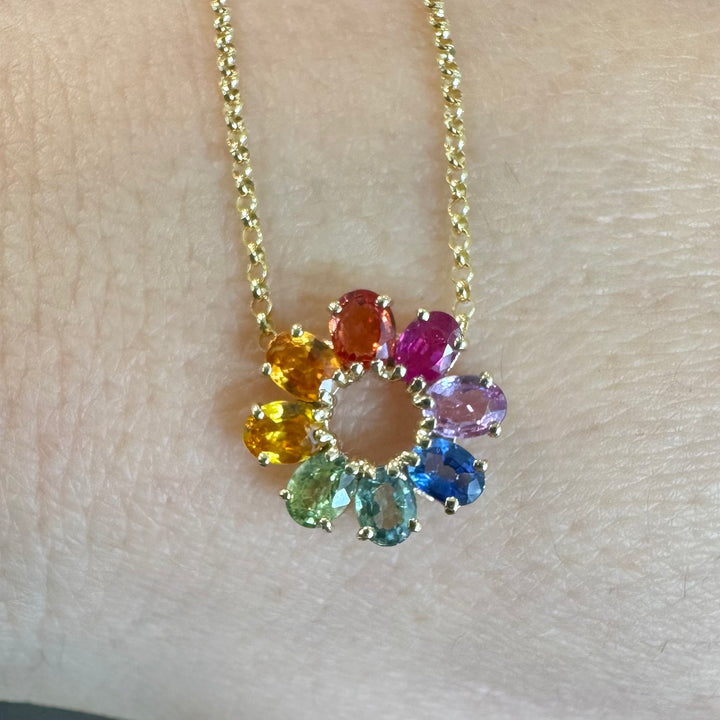 14K Yellow Gold Colourful Sapphires Pendant