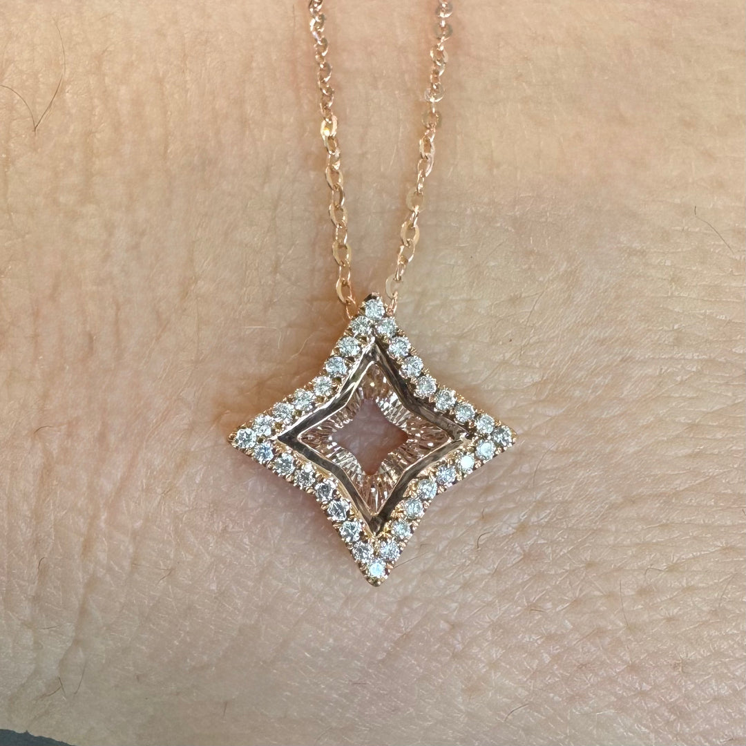 9K Rose Gold Diamond Clover Star Necklace