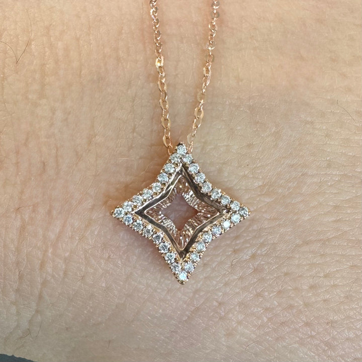 9K Rose Gold Diamond Clover Star Necklace