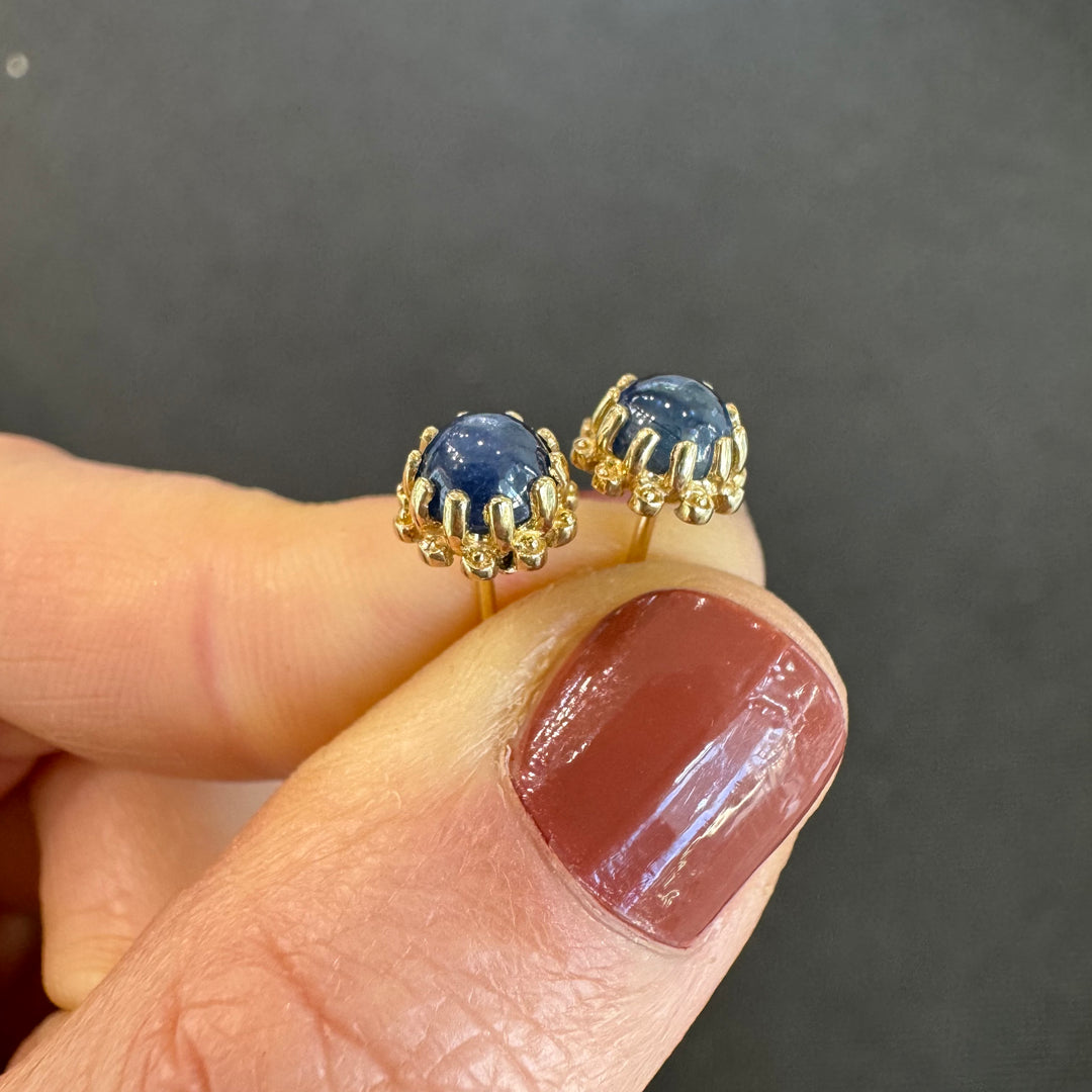 10K Yellow Gold Cabochon Sapphire Stud Earrings