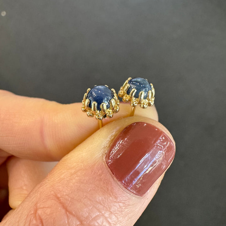 10K Yellow Gold Cabochon Sapphire Stud Earrings