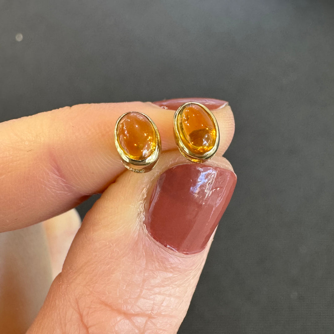 10K Yellow Gold Cabochon Citrine Stud Earrings