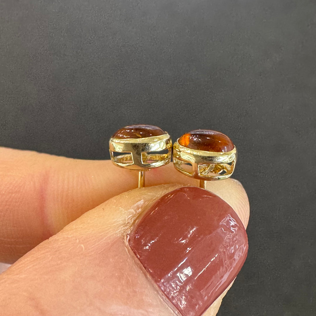 10K Yellow Gold Cabochon Citrine Stud Earrings
