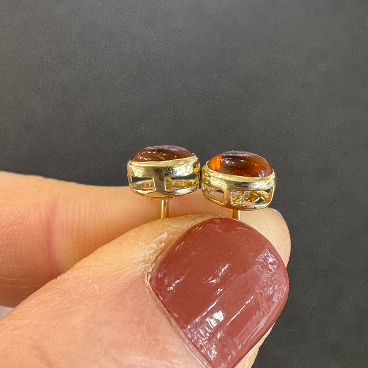 10K Yellow Gold Cabochon Citrine Stud Earrings