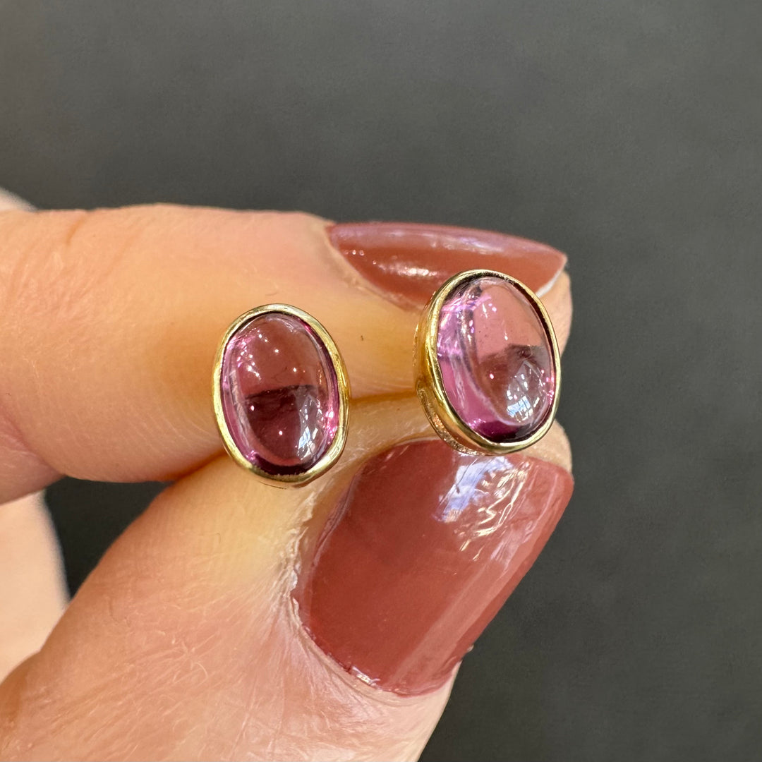 10K Yellow Gold Cabochon Rhodolite Stud Earrings