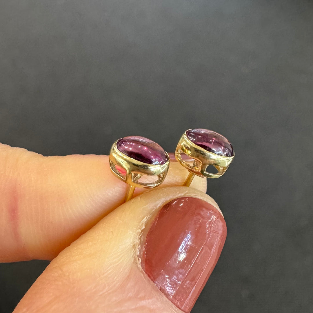 10K Yellow Gold Cabochon Rhodolite Stud Earrings