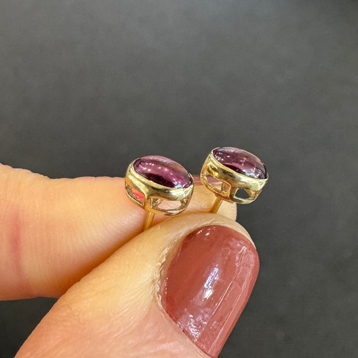 10K Yellow Gold Cabochon Rhodolite Stud Earrings