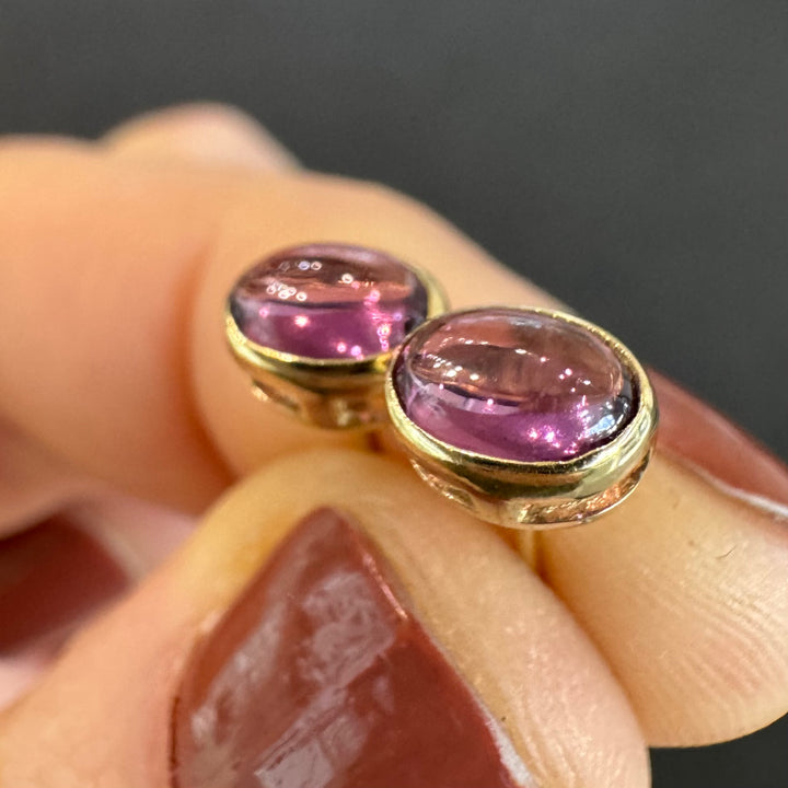 10K Yellow Gold Cabochon Rhodolite Stud Earrings