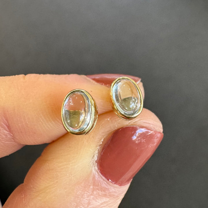 10K Yellow Gold Cabochon Aquamarine Stud Earrings