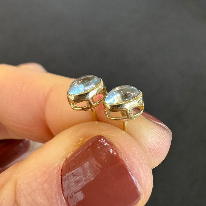 10K Yellow Gold Cabochon Aquamarine Stud Earrings