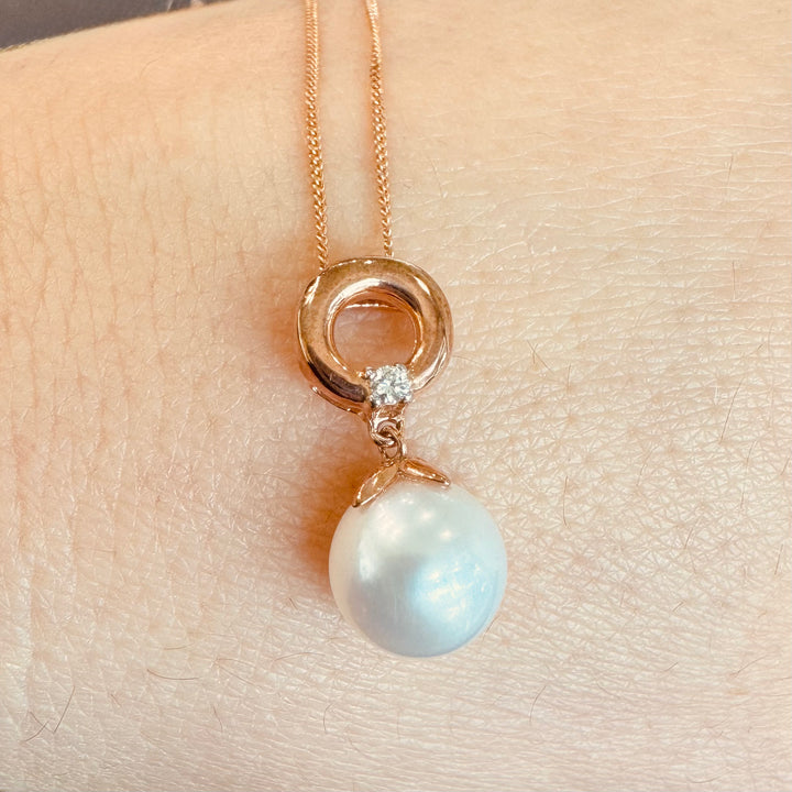 9K Rose Gold Pearl & Diamond Necklace